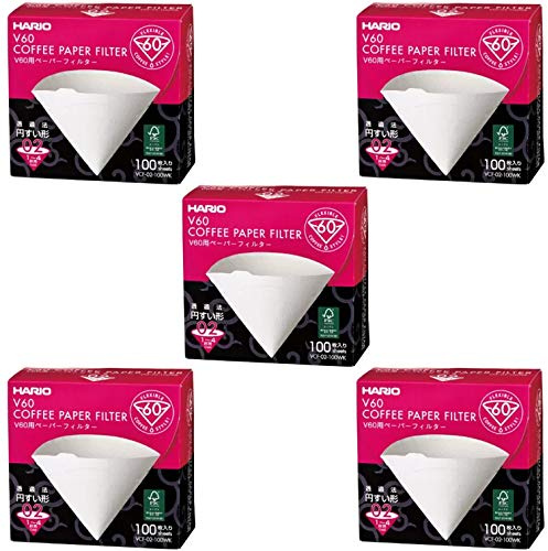 Hario V60 Papierfilter, Größe 02, 100 Stück, 5 Boxen (insgesamt 500 Blatt), 5 Stück