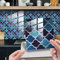 25pcs Kitchen Bathroom Wall Tile Stickers, Hiser Square Marble Mosaic Scales Style Waterproof Decals Sticker for Kitchen Living Room Bathroom Home DIY Decor Self-Adhesive (Navy blue,15x15cm)