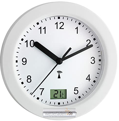 TFA Dostmann 60.3501 Orologio da bagno senza fili analogico con indicatore di temperatura (bianco con batteria)
