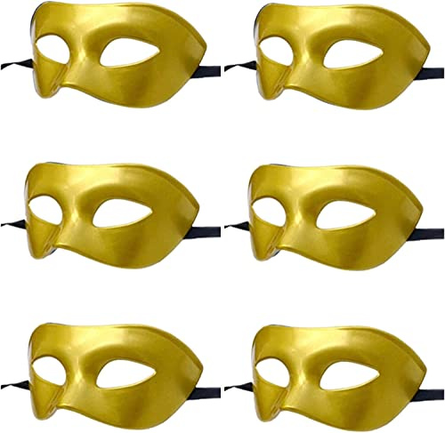 LECMACY Masque de mascarade pour hommes et femmes, Rome vénitienne demi-visage yeux masques Mardi Gras Costume de fête à thème ensembles de Cosplay-taille unique (Or pur-6pcs)