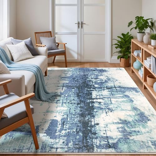 ASIinnsy Teppich Kurzflor Moderne Wohnzimmer-Teppiche Abstraktes Muster Große Weich Teppich rutschfest Grau Deko Wohnzimmer Schlafzimmer Esszimmer (Tintenblau, 120 x 160 cm)