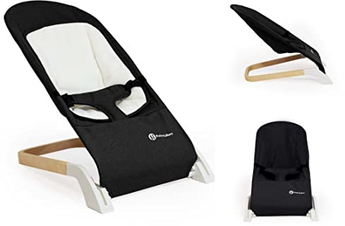 Petite&Mars Calmy Babywippe* Babywippe aus Holz* hochwertige Babyschaukel nutzbar ab der Geburt bis max. 9 kg* ergonomisches Babywippe ohne Elektronik (Black)
