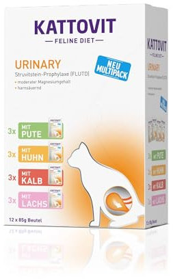 KATTOVIT - Urinary Multipack Nassfutter für Katzen | Katzen-Nassfutter als Alleinfuttermittel im Frischebeutel. Diätfutter für ausgewachsene Katzen mit Harnwegserkrankungen | 12 x 85g