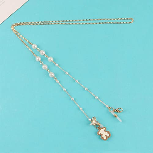 Brillenkette Süßer Anhänger Gold Brillenkette Für Damen Sonnenbrillen Gesichtskabelhalter Anti-Rutsch-Hängehals Perle Perlen Brillenband 02Whitebear