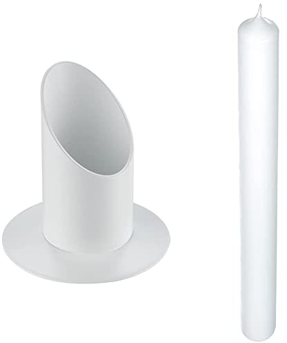 Rayher Kerzenhalter, aus Metall, ø 40 mm, weiß matt & 31435000 Stabkerze, weiß, 40 cm, 4 cm ø, cellophaniert, Kommunionkerze, RAL-Gütezeichen, 100% Paraffin, Kerzenrohling Kommunion