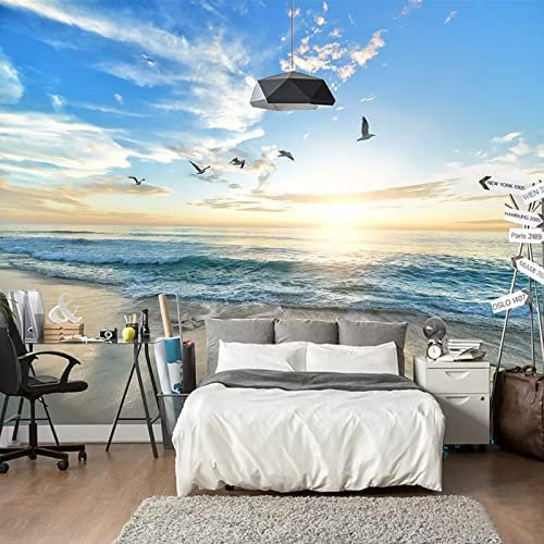 Strandlandschaft Sonnenuntergang Am Meer Fototapete Abziehen Und Aufkleben Selbstklebende Tapete Abnehmbare Große Aufkleberfolie Wanddekoration Druckbild Bild Wandaufkle 140 (Breite) x 70 (Höhe) cm