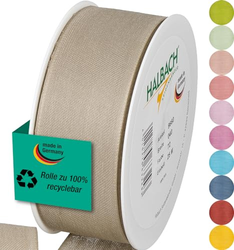 Halbach sidenband presentband | Bredd 40 mm längd 25 m | Band tillverkat i Tyskland | Presentband i olika färger och bredder, perfekt för förpackning och dekoration, färg: linne