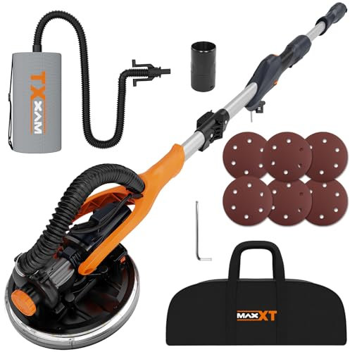 MAXXT Electric Foldable Drywall Sander with LED Light, Wall Sander Telescopic Handle, Self-Priming System, 225mm Sanding disc and Variable Speed(600 to 1900 RPM)