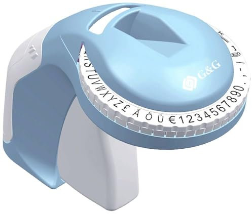 G&G Beschriftungsgerät, 3D Prägegerät, Tragbarer Etikettiergerät, Hellblau Etikettenprägegerät mit 1 Etikettenband,Etikettendrucker mit (£ € Ä Ö Ü), Einfach zu verwenden für Haus, Büro