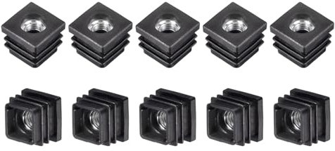 QUARKZMAN 16 Stück Kunststoff-Gewindeeinsätze mit M8-Gewinde, für 0,78 x0,78 OD Quadratrohr, Verstellbarer schwarzer Kunststoff-Stecker, Rollen-Einsatz, Stuhl-Endkappen, Möbelbein-Stecker