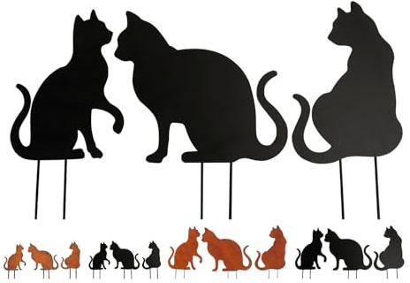 NETPROSHOP 3er Set Katzen z Stecken aus Metall Bodenstecker Gartenstecker Höhe 18 oder 25 cm, Farbe:Schwarz, Auswahl:25 cm