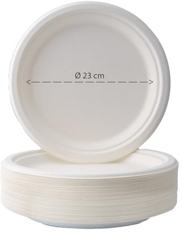 DETERMONDO Set di 150 Piatti Piani 23 cm in Carta Biodegradabile Compostabile, Usa e Getta, Adatti al Microonde, in Polpa di Cellulosa Naturale, Monouso Ecologici per Feste e Catering