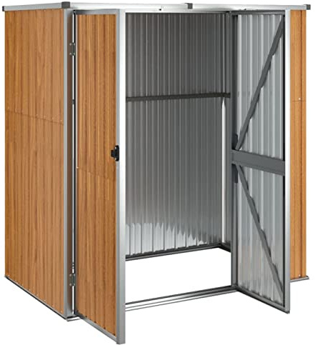 Gecheer Geräteschuppen Gartenhaus Schuppen Gerätehaus Lagerschuppen Gartenschrank Garten Braun 161x89x161 cm Verzinkter Stahl