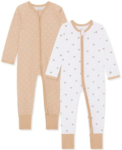 Bramble & Bear Lot de 2 Combinaisons de Nuit garçon et Fille - Coton Biologique, vêtements de Nuit Super Doux pour bébé - Vêtement zippé avec accès Facile