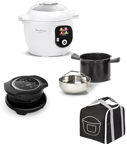 Moulinex Lot Multicuiseur intelligent Cookeo+, Cuisson haute pression, 80 recettes intégrées + Couvercle Extra Crisp pour frire sans huile + Housse de transport