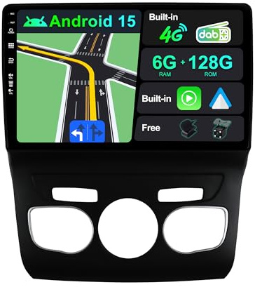 BXLIYER | INTEGRE 4G LTE & Dab| 6G+128G - Android 15 Autoradio pour Citroen C4 C4L DS4 (2013-2017) - Carplay + Android Auto - Caméra + MIC - 2 Din QLED 10.1 Pouce - Volant Dual Band WiFi DSP 360-CAM