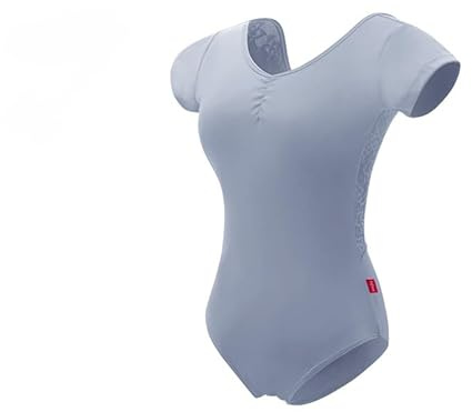 HEARTTOUCH Body da ginnastica da donna, per ginnastica, a maniche corte, balletto, in pizzo, a maniche corte, body da danza (grigio, M)