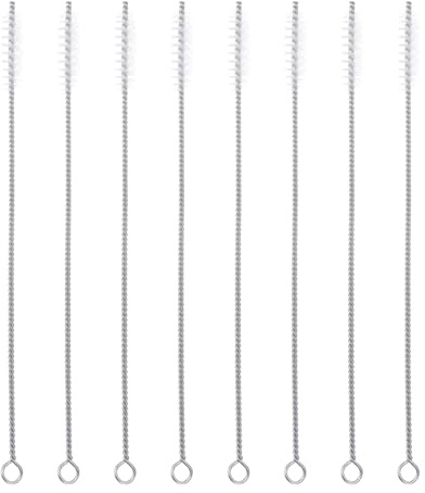 PATIKIL 11.8 Straw Cleaner Brush Set, 8Pcs 0.2 Diameter Stainless Steel Nylon Pipe Wire Cleaning Brush with Hook for Lab Glass Supplies Flask Tube Water Bottles, White