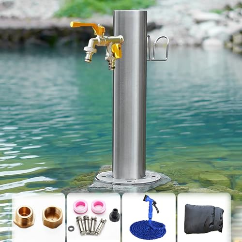 XRRJFYH Wassersäule Garten mit Wasserhahn Wasserzapfsäule Garten Edelstahl Frostsicher Wasserhahn Garten Wasserzapfstelle Aussenwasserhahn Wasserhahnsäulen(50x10.5CM/20x4.1in)