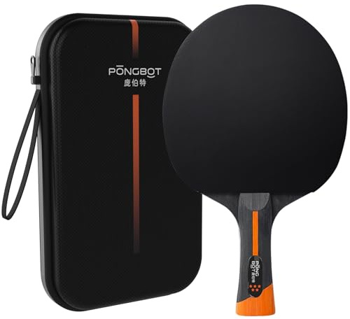 PONGBOT Five-Star Ping Pong Paddle, Professional Level Table Tennis Racket with Hard Case, Carbon Fiber, 7-Ply Blade, Premium Rubber, for Competitive Tournaments and Serious Players