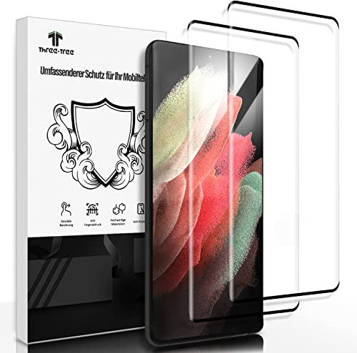 Schutzfolie für Panzerglas für Samsung Galaxy S21 Ultra [2 Stück], Fingerabdruck-ID Unterstützen, Sensible Berührung, 3D-Volle Bedeckung, 9H Härte Anti-Kratzen, HD Displayschutzfolie für S21 Ultra- 1