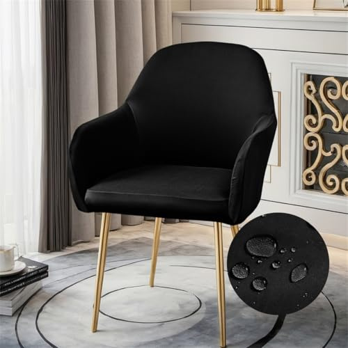 Highdi Coprisedie con Schienale Elasticizzato Impermeabile, Copri Sedia Tinta Unita con Braccioli, Universale Lavabile Fodera per Sedia da Pranzo, Cucina, Ristorante Décor (Nero,4 Pezzi)