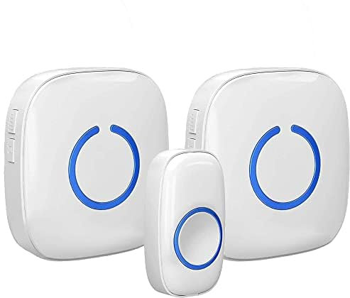 Timbre inalámbrico, alcance de 300 m, resistente al agua, kit de timbre con 1 receptor y 2 transmisores, 52 melodías con flash LED, modelo CXR (blanco)