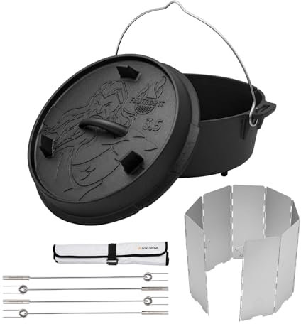 FEUERGOTT Dutch Oven 3.5 mit Füßen & Solo Stove Roasting Sticks & Windscreen