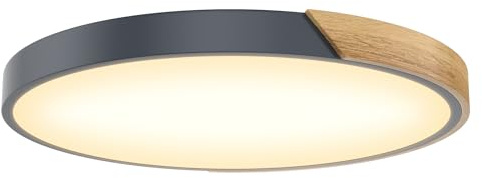 Aufun LED Deckenleuchte Deckenlampe Holz, Dimmbare 96W 2800-6500K Led Modern Lampe, Küchenlampe für Wohnzimmer Schlafzimmer Esszimmer Flur Keller, Balkon, Grau，Ø60CM