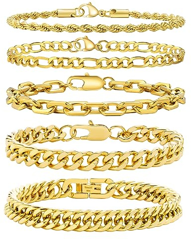 Armband Herren Silber Edelstahl 5 Stücke - Herrenarmbänder Panzerkette Figaro Gliederarmband Herren Armband Set für Jungs Männer Geschenk für Papa Sohn Bruder Ehemann 19/21/23 cm