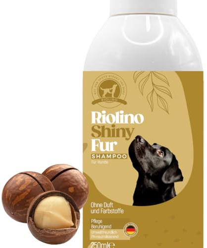 Hundeshampoo ohne Duftstoffe – pH-neutrales Shampoo für Hunde, sanfte Fellpflege bei sensibler Haut, beruhigend & hautschonend, Made in Germany – Riolino Shiny Fur, 250 ml