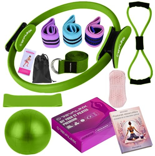 Revalinx Pilates Set Zuhause 9tlg, Pilates Yoga Set mit Pilatesring Damen, Yogaball, Widerstandsbändern, Gurt, Fitnessband, Rutschfesten Socken, Pilates Zubehör Damen, Pilates Reformer