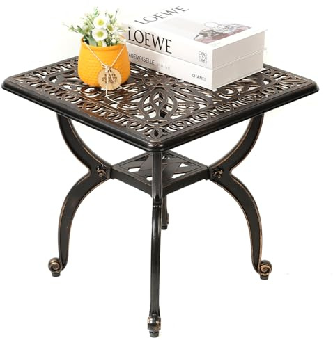 Im Freien gegossener Aluminium-Beistelltisch, Patio-Beistelltisch, Hinterhof, Pool, Innenbereich, einfache Wartung, wetterbeständiger Couchtisch, Porch Table, Bistrotisch (47Fang antikes kupfer)