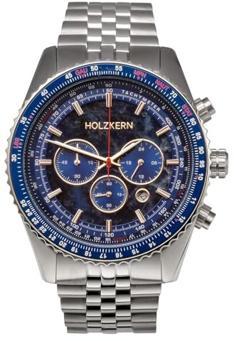 HOLZKERN Herrenuhr Chronograph Openhorizon Marmor Blau 9010631018306 | präzises japanisches Quarzwerk, Lünette mit Tachymeter-Skala,