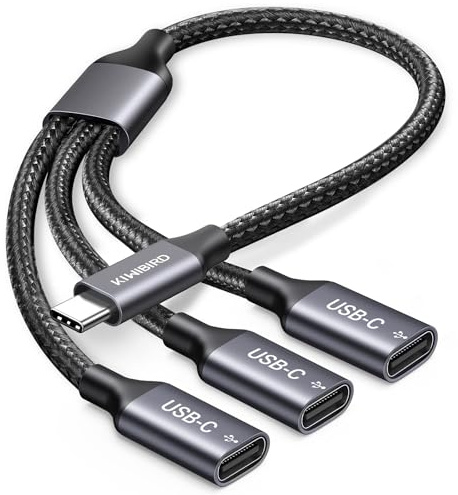 KiwiBird Adaptateur USB C 1 vers 3, répartiteur USB Type C mâle vers 3 Femelle Ports pour Charge et Transfert de données, Compatible avec Ordinateur Portable Mac clé USBC Clavier imprimante