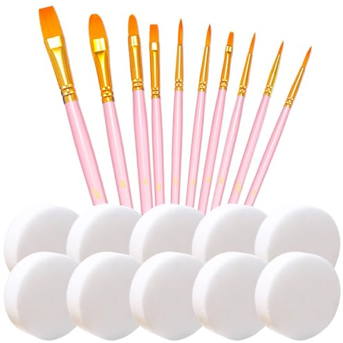 10 Schminkpinsel Set Kinderschminken mit Schwamm Face Paint Pinselset | Ölfarben Pinsel, Gesichtsmalpinsel für Body-Art, für Faschingsschminke Kinderschminke Halloween Schminke I Make-Up