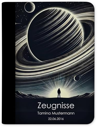 CreaDesign Zeugnismappe A4 mit Namen personalisiert – Planeten – für Jungen – Dokumentenmappe Schule ohne Klarsichthüllen