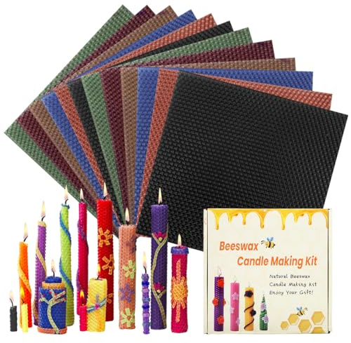 Yuragim Placas de cera de abejas, juego de 12 velas de cera de abejas, placas de cera para velas, velas de cera de abejas, kit de bricolaje para adultos y niños, regalos artesanales para cumpleaños y
