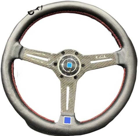 Volante Sportivo Auto, Volante a Calice Volante sportivo universale in pelle for auto in fibra di carbonio da 14 pollici e 350 mm(Size-1)