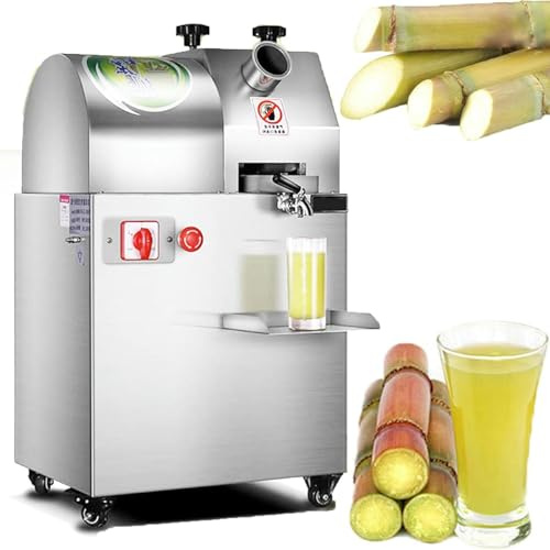 Extracteur de jus de canne à sucre, 1 100 W, puissance commerciale (300 kg/h), rendement de 80%, extracteur électrique de jus de canne à sucre et de gingembre, avec 3 rouleaux en acier inox