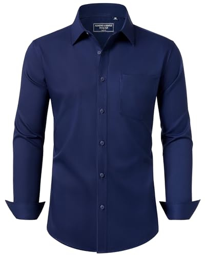 Alimens & Gentle Men's Shirts Long Sleeve Non Iron Formal Regular Fit Button Down Navy Blue Dress Shirts M