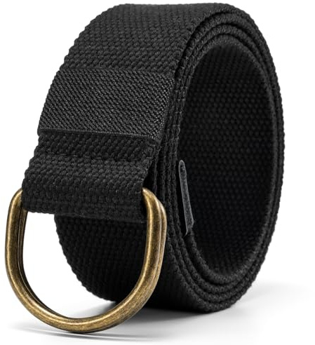 maikun Mens & Womens Canvas Belt with Antique Gold D-ring 1 1/2 Wide 43 Long Solid Black