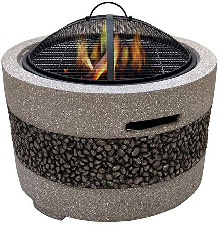 ZJFHEYUO Kleine Feuerstelle, Feuerstelle mit Grillablage, Feuerstelle für den Garten, Terrassenheizung/Grill/Eisgrube, modische und künstlerische Magnesiumoxidbasis, verwendet für