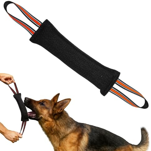 VOSSOT Salsicce per Cani in Iuta con 2 Maniglie Robuste, Manicotto per Cani, Rotolo in Iuta da Masticare Giocattolo per Canis Morso, Giocattolo Interattivo per Canis per Allenamento di Tiro alla Fune