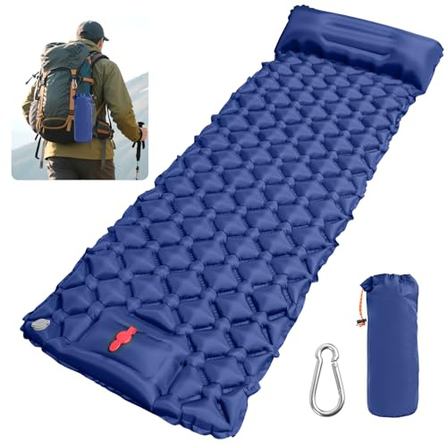TPVUPC Materassino Campeggio Autogonfiante, Materassino Autogonfiabile con Pompa a Pedale, Ultraleggero Materassino Trekking per Outdoor, Arrampicata, Campeggio,Pesca, Spiaggia, Blu