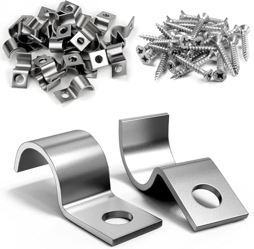 SHYSBV 50 Stück Kabelschellen zum Schrauben,Ø 7-8 mm – Edelstahl U-Schellen mit Schrauben für Kabel und Rohre,Schraubbare Metall-Kabelhalter,Stabile Rohrschellen aus Edelstahl (Silber)