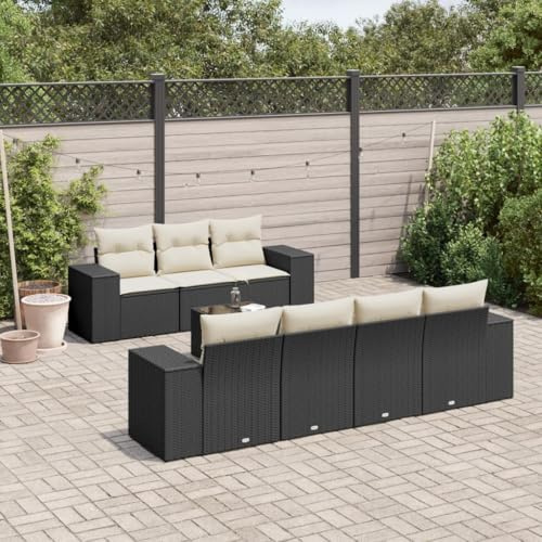 QJBSAVVA 8-TLG. Poly Rattan Gartenmöbel Set Schwarz 55 x 62 x 69 cm Modernes Lounge Sofa mit Tisch Outdoor Balkon Sitzgruppe Robust und UV-beständig für Garten Terrasse und kleinen Balkon