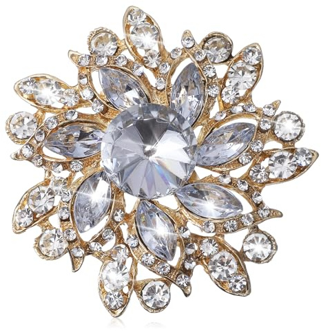 Broches grandes para mujer, broche de flores de diamantes de imitación, broche vintage con detalles dorados, elegante joyería de regalo, diamantes de imitación florales para boda, citas, fiestas