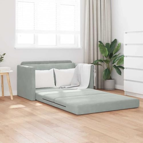 Frdhee Mini Sofa Polstersofa Couchgarnitur Couch,Sofa Bett Hellgrau 124 x 204 x 61 cm Samt,Für Wohnzimmer Schlafzimmer,Leicht Zu Pflegen,Einfach Zu Montieren