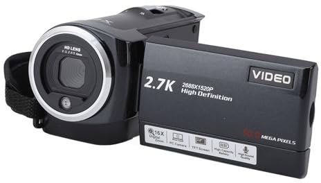 Videocamera da 2,7K, videocamera professionale for vlogging con schermo da 2,8 pollici HD 50MP 16x con zoom digitale for la registrazione di viaggi all'aperto Vlogging